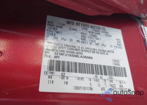 2008 Ford Expedition Xlt z USA, uszkodzony, nr VIN 1FMFU16598LA36069